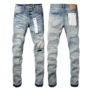 New Fashion Purple jeans man with distressed hole patches Fashion Repair Low Rise Skinny Denim pants 28-40 size