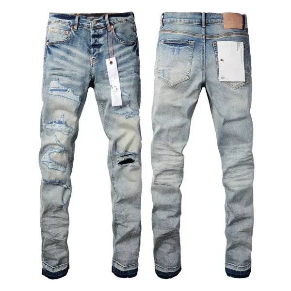 New Fashion Purple jeans man with distressed hole patches Fashion Repair Low Rise Skinny Denim pants 28-40 size