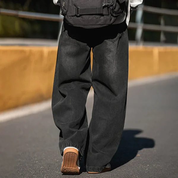 Y2k Washed Jeans Man Vintage Splicing Fashion Baggy 2025 New Straight Leg Jeans Mens American Streetwear Simple Mens Denim Pants - Image 2