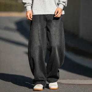 Y2k Washed Jeans Man Vintage Splicing Fashion Baggy 2025 New Straight Leg Jeans Mens American Streetwear Simple Mens Denim Pants