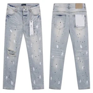 2025 Spring Summer Purples Jeans Trendy Ripped Dirty Wash Straight American Jeans Brands Pants All-match Men Woman