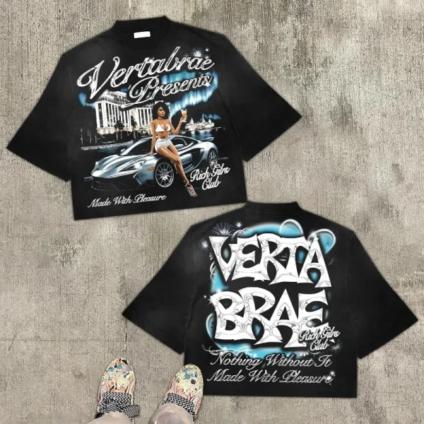 American fashion trend brand cartoon pattern oversized T-shirt women's Y2K street hip-hop Harajuku loose round neck shirt - Image 3