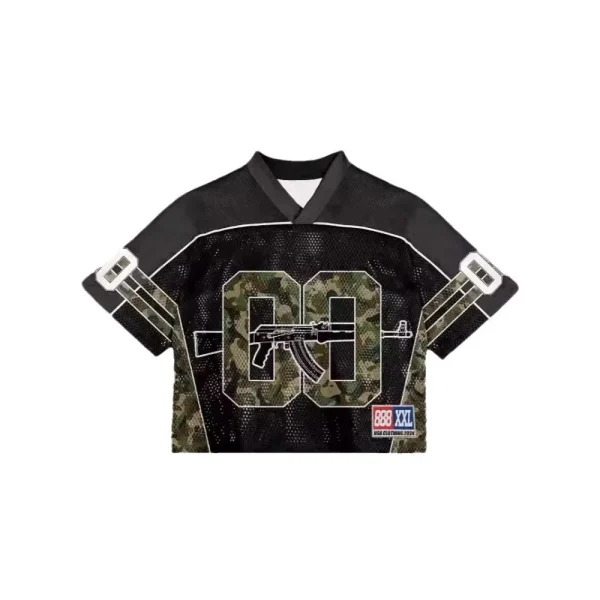 Fashion Contrasting Colors Mesh Surface Loose T-shirts Summer Splicing Printed Quick Drying Basketball Jersey Y2K Short-sleeves - Image 5